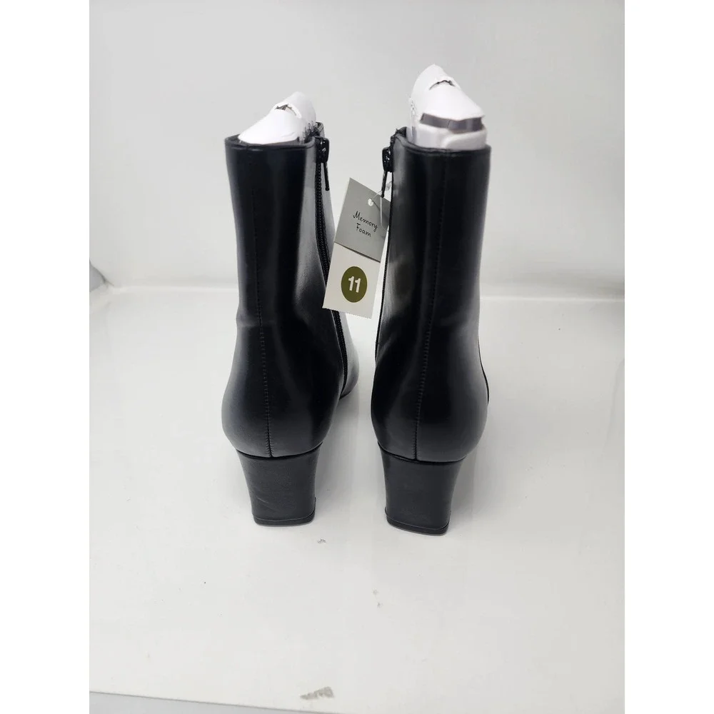 A New Day Womens Square Toe Ankle Boots Black Faux Leather Casual Size 11